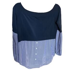 Trouve Blouse Navy layered look button up long sleeve shirt Medium